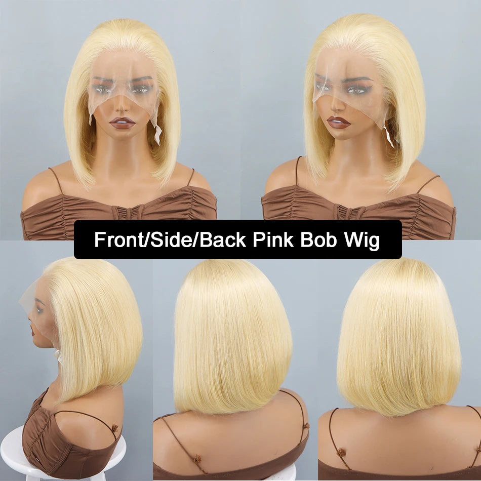 613 Blonde Short Bob Wigs Straight 13x4 Lace Front Human Hair Wigs Pre Plucked Honey Blonde Color Short Bob Lace Frontal Wigs