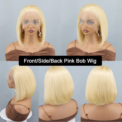 613 Blonde Short Bob Wigs Straight 13x4 Lace Front Human Hair Wigs Pre Plucked Honey Blonde Color Short Bob Lace Frontal Wigs