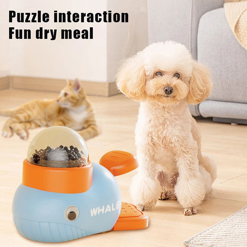 【E】Pet Snack Feeder Dog Food Dispenser Automatic Feeder Puppy Cartoon Duck Whale Design Used To Train Cats Accessories Supplies