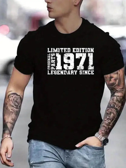 " LIMITED 1971 EDITION" Letters Print Casual Crew Neck Short Sleeve Tops For Men,Quick-drying Comfy Casual Summer T-Shirt