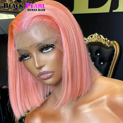 Pink Bob Wig Silky Straight Lace Front Human Hair Wigs For Women Short Bob Transparent Lace Wig Bleached Knots Pre Plucked Pink