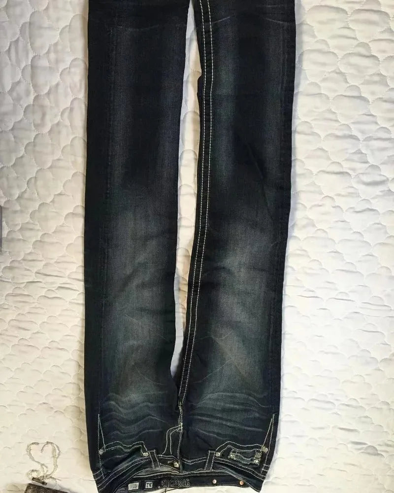 American New Fashion Oversized Embroidered Baggy Jeans Women Y2K High Street Harajuku Gothic Joker High Waist Wide Leg Pants