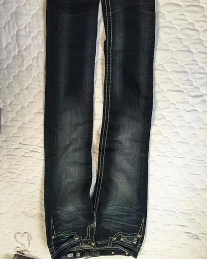 American New Fashion Oversized Embroidered Baggy Jeans Women Y2K High Street Harajuku Gothic Joker High Waist Wide Leg Pants