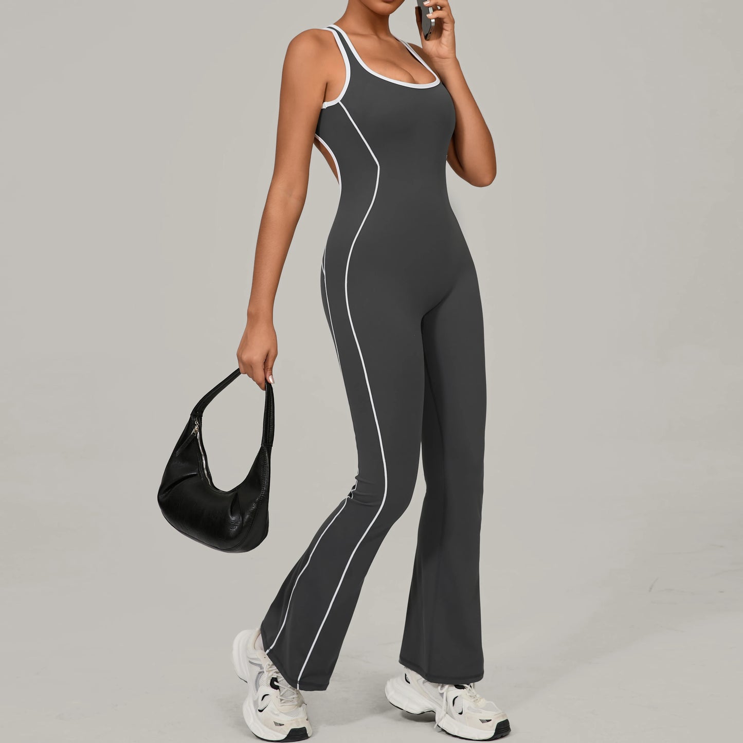 Sexy Backless Bodysuit Women's Set Tracksuits Fitness Sports Jumpsuit Yoga One-piece Suit Flared Pant Fast Dry Workout Clothes