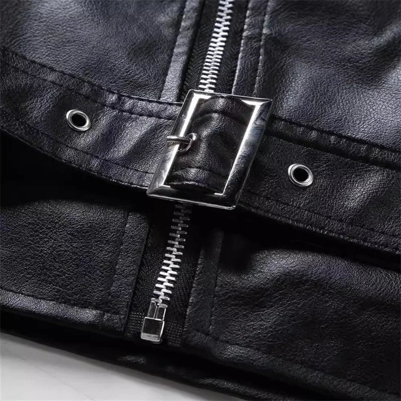 2025 New Men Solid Color Imitation Leather Jacket Red Fashion Homme Oblique Zipper Biker Coats Male Bar KTV Casual Top