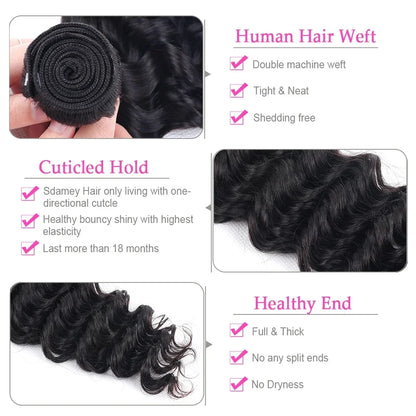 30 Inch Deep Wave 4PCs Bundles Deal Malaysian Human Hair Weave Bundles 100% Virgin Deep Water Curly Bundles Extensions Tissage
