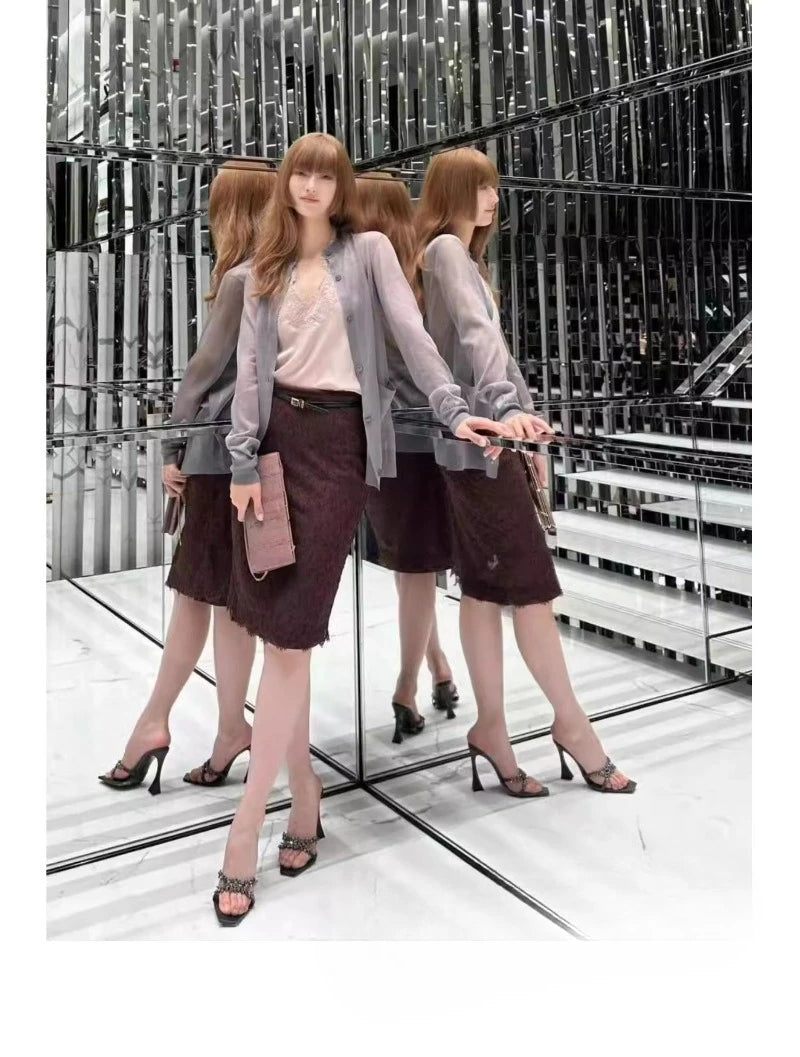 2025 NEW High Quality Luxury Heels Women's Sandals Designer Shoes Rhinestone Square Toe Open Toe Slides Женская Обувь