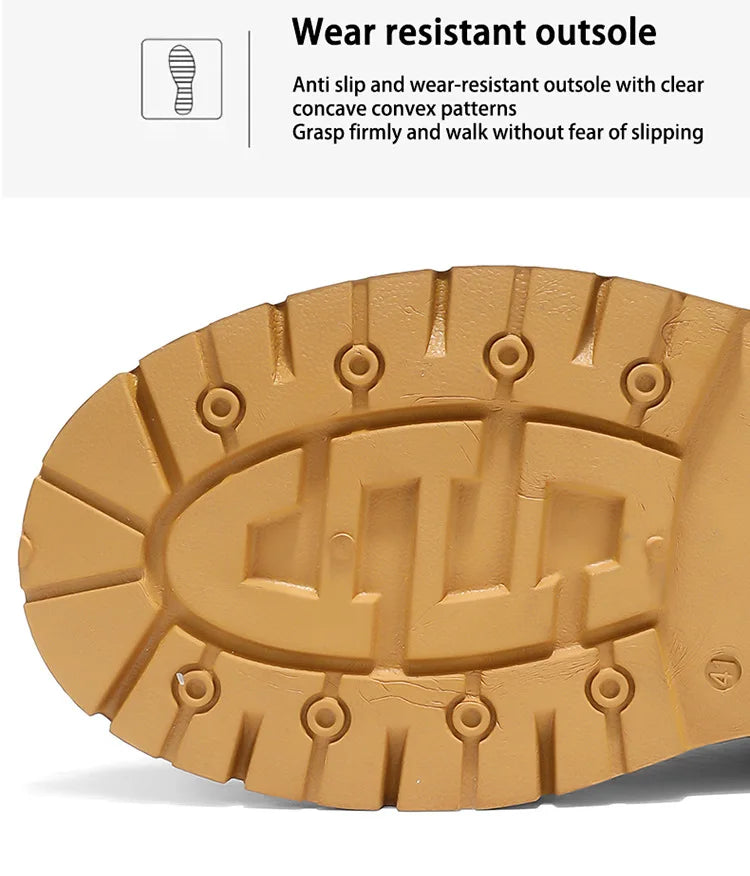 Classic Men High Top Boots High Quality Yellow Leather Boots Fashion Outdoor Sneakers Men Lace Up Non-Slip Ankle Boots for Men