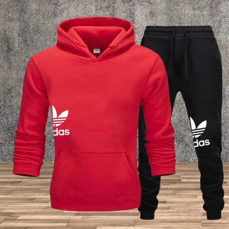 Autumn and winter hooded sweatshirt, pullover and casual pants fitness two-piece men's fashionable jogging sports set