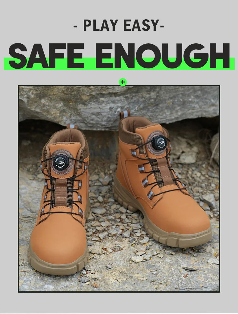 Rotating Button Work Shoes for Men Anti Puncture Work Sneakers Waterproof Work Safety Shoes Non Slip Steel Toe Tactical Boots