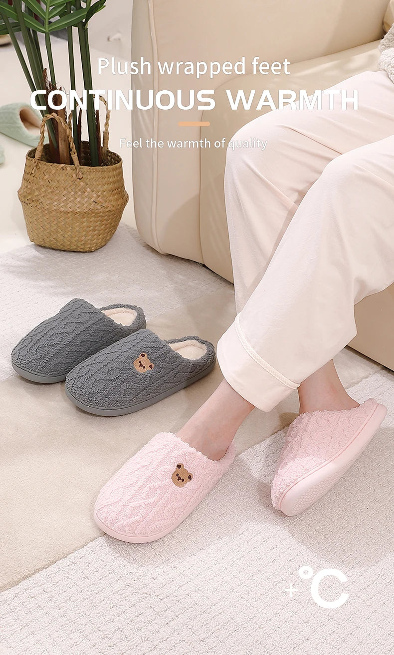 Cotton slippers for women in autumn and winter, new indoor and household anti slip warm plush slippers for men