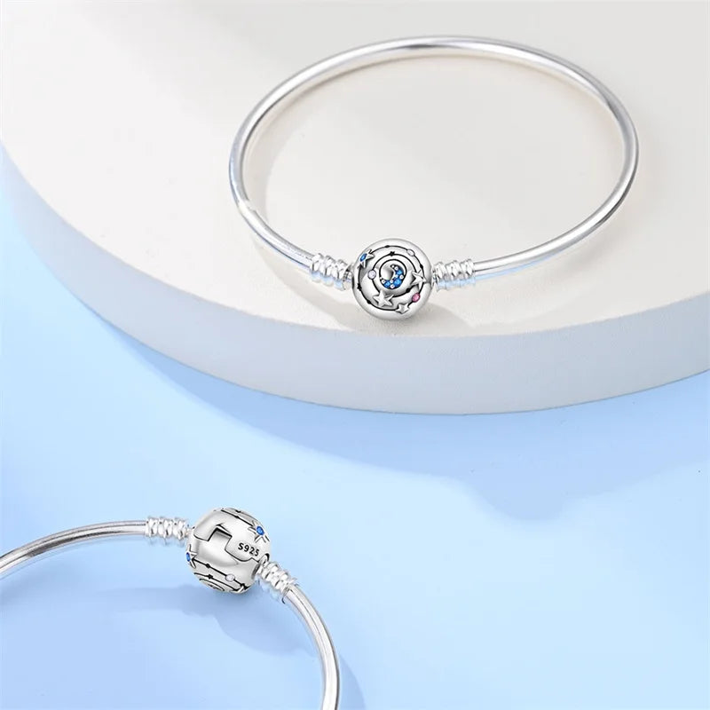 Bracelet Silver 925 Original 17-20CM Star Moon Sun Four Leaf Clover Green Zircon Bracelets Fit DIY Charms Birthday Jewelry Gifts