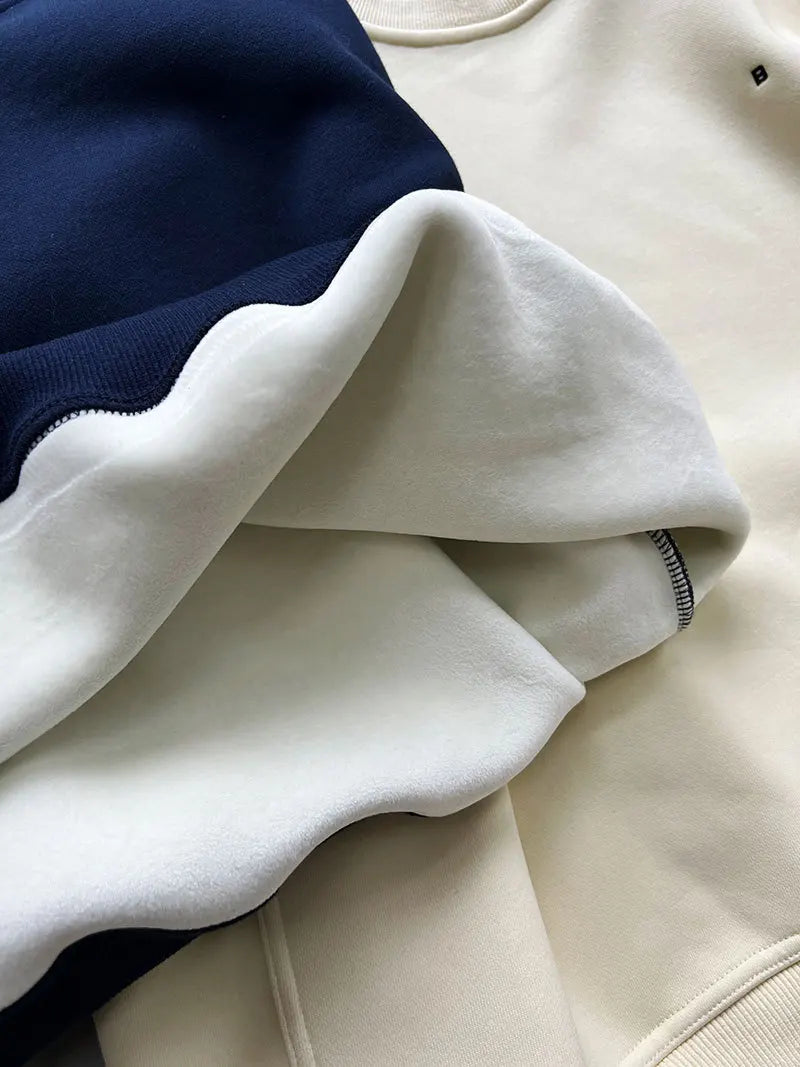 NS Pure Color Lazy Loose BF Hoodie Women's Simple Shape Sweatshirt Long Sleeve Letter Embroidery Top Casual Style Cotton Blend