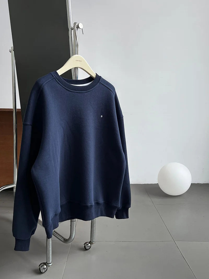 NS Pure Color Lazy Loose BF Hoodie Women's Simple Shape Sweatshirt Long Sleeve Letter Embroidery Top Casual Style Cotton Blend