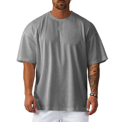 Summer Oversize Loose Sport Men's T-Shirts Outdoor Gym Fitness Bodybuilding Short Sleeve Mesh Breathable Quick Dry Men Clothing