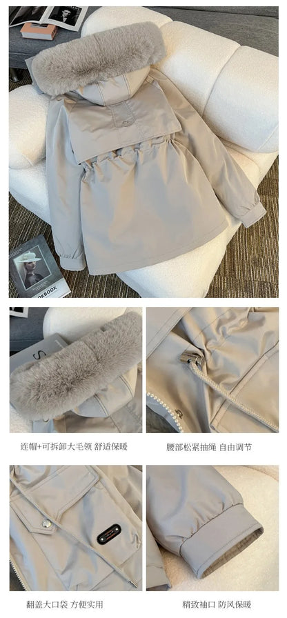 Women Big Fur collar Loose Parka Jacket Lady Medium Long Styles Down Cotton Outwear Winter Female Hooded Cotton Padded Coat