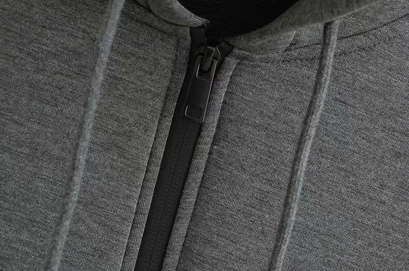 Autumn Women Gray Jacket with Hood Long Sleeve Big Pocket Zipper Jacket Coat Woman Loose Casual Outerwear Coat Tops