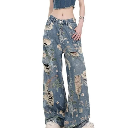 Women's Wide Jeans Ladies Vintage Casual American Baggy Jeans Y2k Woman Clothing Women's Denim Pants Shoujo Girl Style Jean Pant