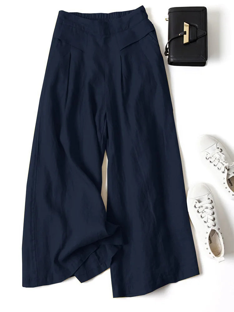 plus Size Women's Solid Color Elastic Waist Leggings Casual Loose Trousers Polyester XL-5XL Comfortable Fit 2025