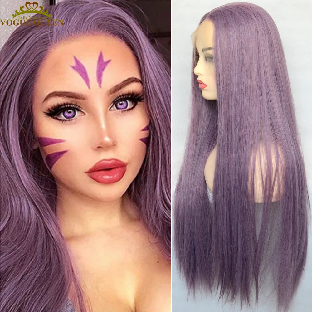 Voguequeen Platinum Blonde Synthetic Lace Front Wigs Silky Straight Heat Resistant Fiber Daily Wear For Women