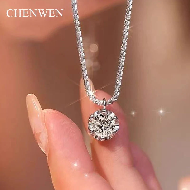 TEN CARATS 0.5-2CT GRA Moissanite Necklace for Women D Color Sparkling Classic Lab Diamon Pendant Sterling Silver 925