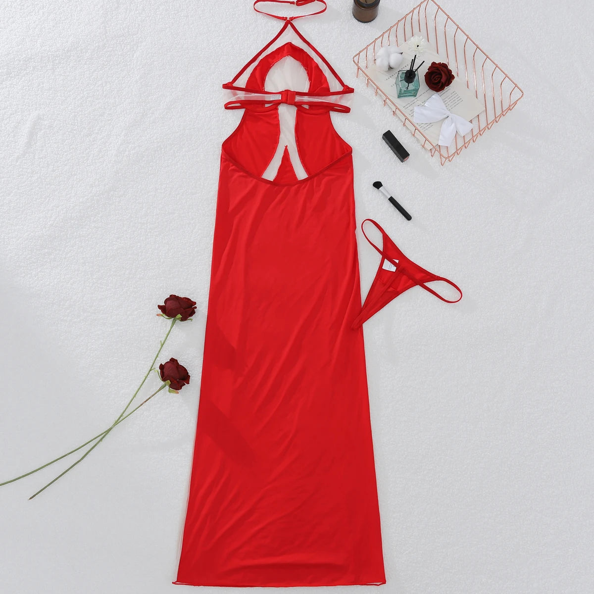 MUZISKAT 2026 Women's Sexy Hanging Neck Strap Fabric Splicing Dress Strapless Bareback Slimming Long Party Evening Dress