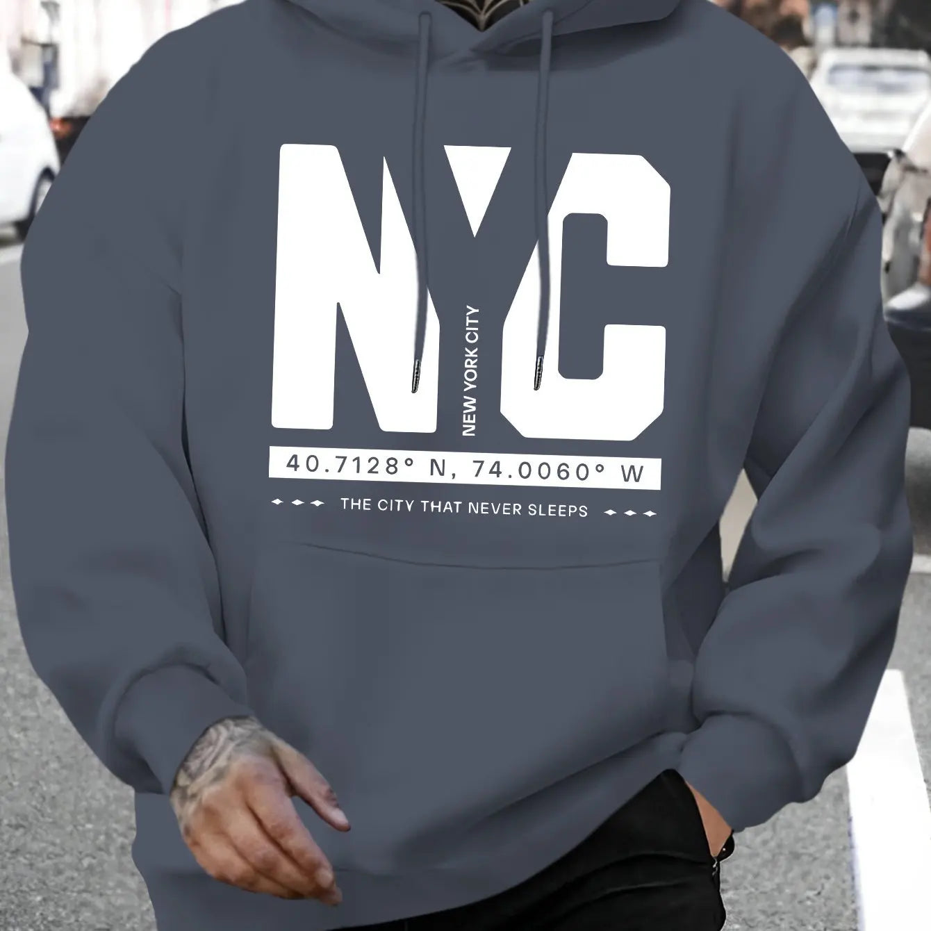 Men's autumn and winter casual fashion loose and comfortable letter print long sleeved hooded sweatshirt warm pullover