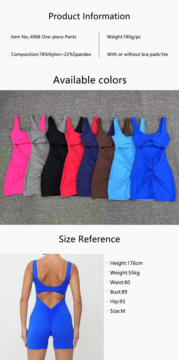 V Back One-Piece Suit Scrunch Sports Jumpsuit Women Gym Rompers Female Quick-Drying Yoga Clothing Fitness Sexy Bodysuits Women