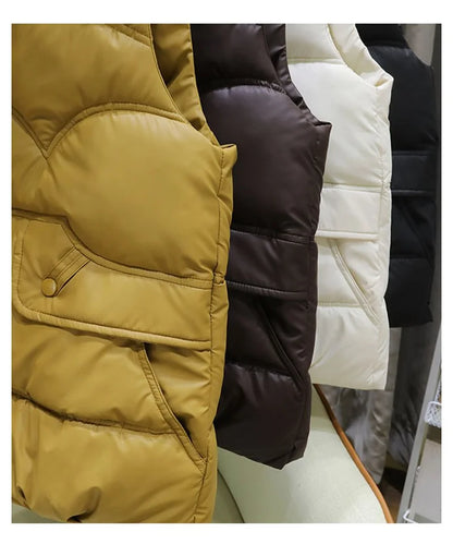 Down Cotton Vest Women 2025 New Autumn Winter Fashion Stand Collar All-Match Warm Sleeveless Waistcoat Jacket Ladies Female Tops