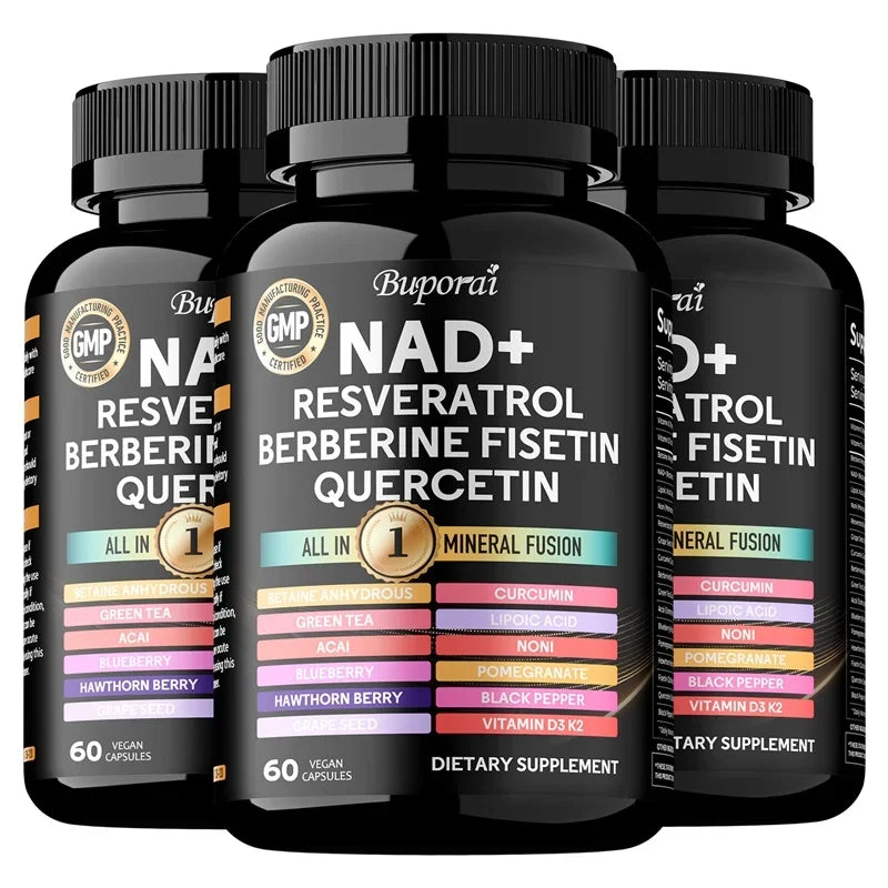 NAD+, Resveratrol, Quercetin, Berberine Fisetin-Cellular Health, Healthy Aging, Vitamin K2, Vitamin D3, One-stop Approach,1000mg