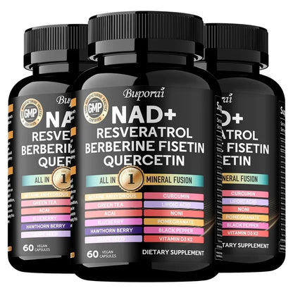 NAD+, Resveratrol, Quercetin, Berberine Fisetin-Cellular Health, Healthy Aging, Vitamin K2, Vitamin D3, One-stop Approach,1000mg