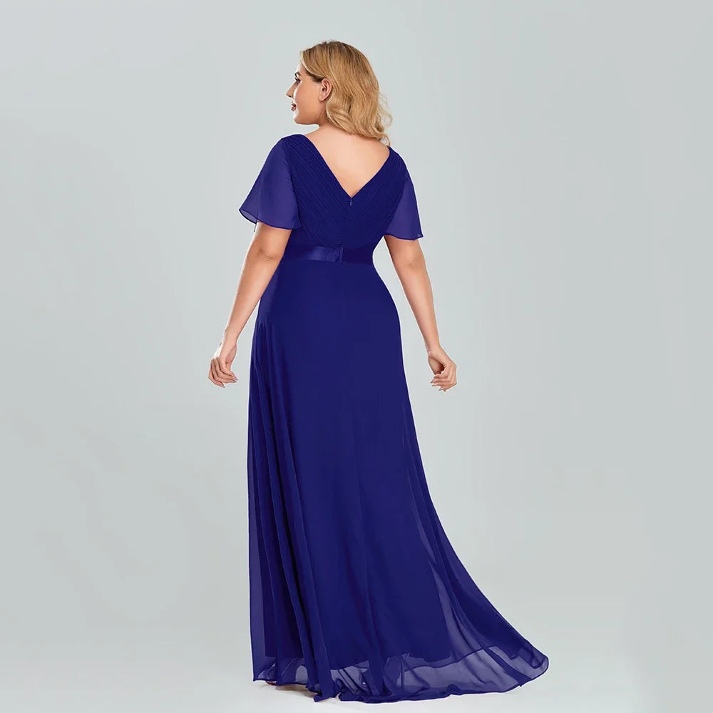 Prom Dresses Plus Size Evening Dresses Long  Elegant A Line V Neck Ruffles Chiffon Formal Wedding Party Dress Robe De Soiree