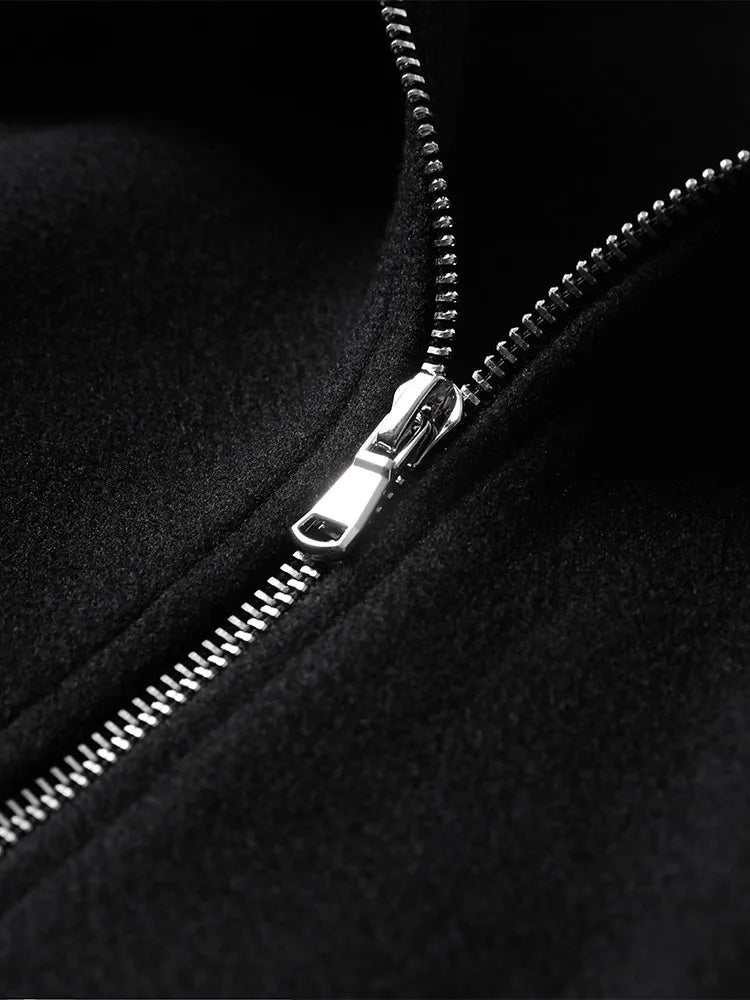 Woolen Zipper Loose Short Jacket Women Long Sleeve Lapel Solid 2025 Autumn Winter Commute Coat Street Office Warm Ladies Outwear