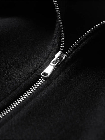 Woolen Zipper Loose Short Jacket Women Long Sleeve Lapel Solid 2025 Autumn Winter Commute Coat Street Office Warm Ladies Outwear