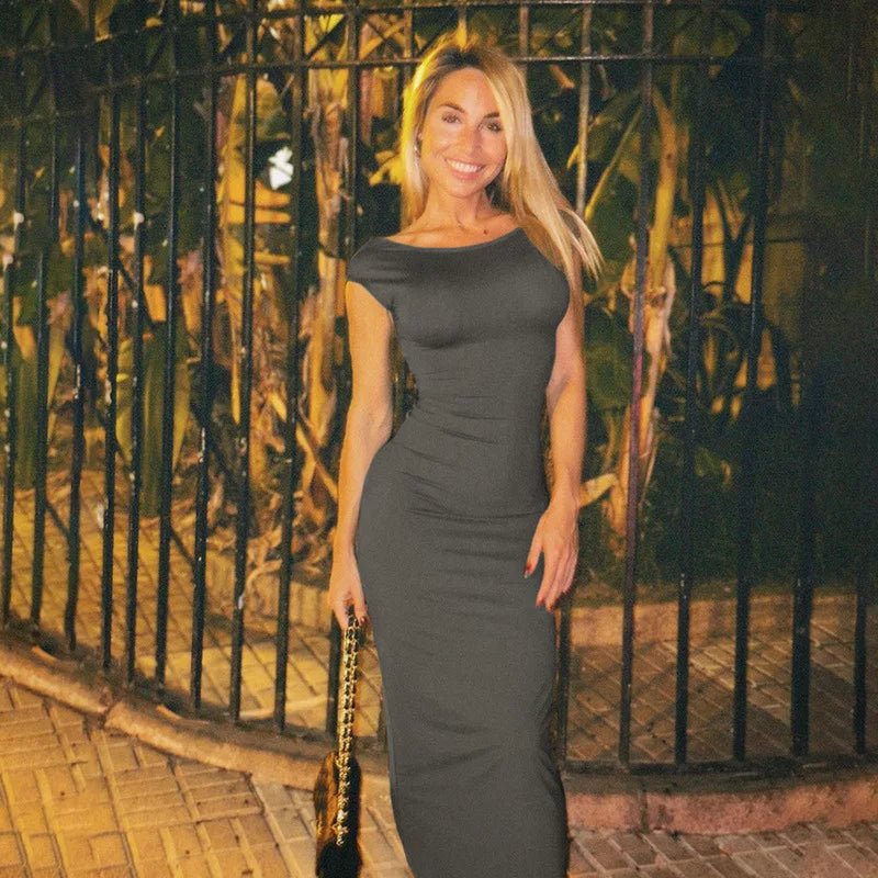 Red Sexy Women's Maxi Dresses For Summer New Streetwear Fashion Backless Casual Slim Basic Dress Club Elegant Party Lady Dresses