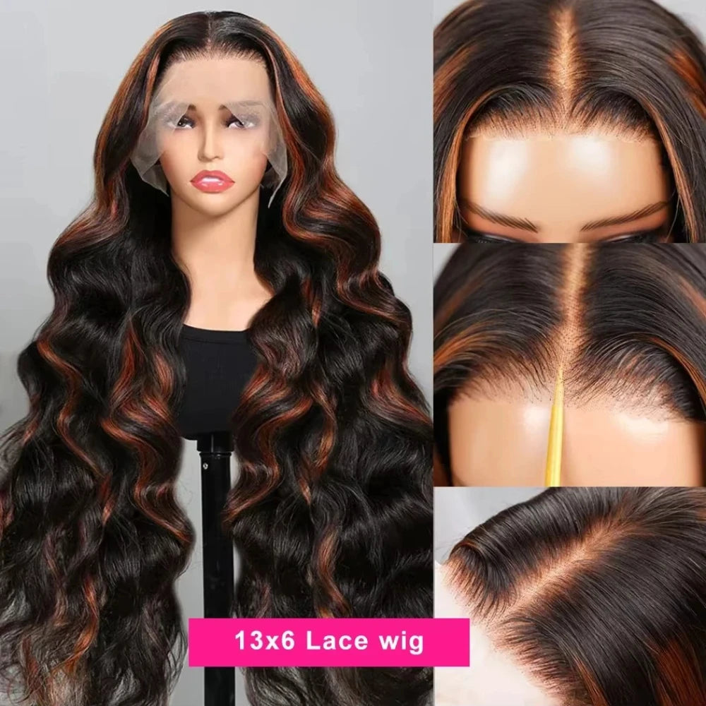 100% Human Hair 46 Inch FB 30 Body Wave Wigs Highlight Colored Brazilian Hair Wig 13x6 HD Transparent Lace Frontal Wig For Women