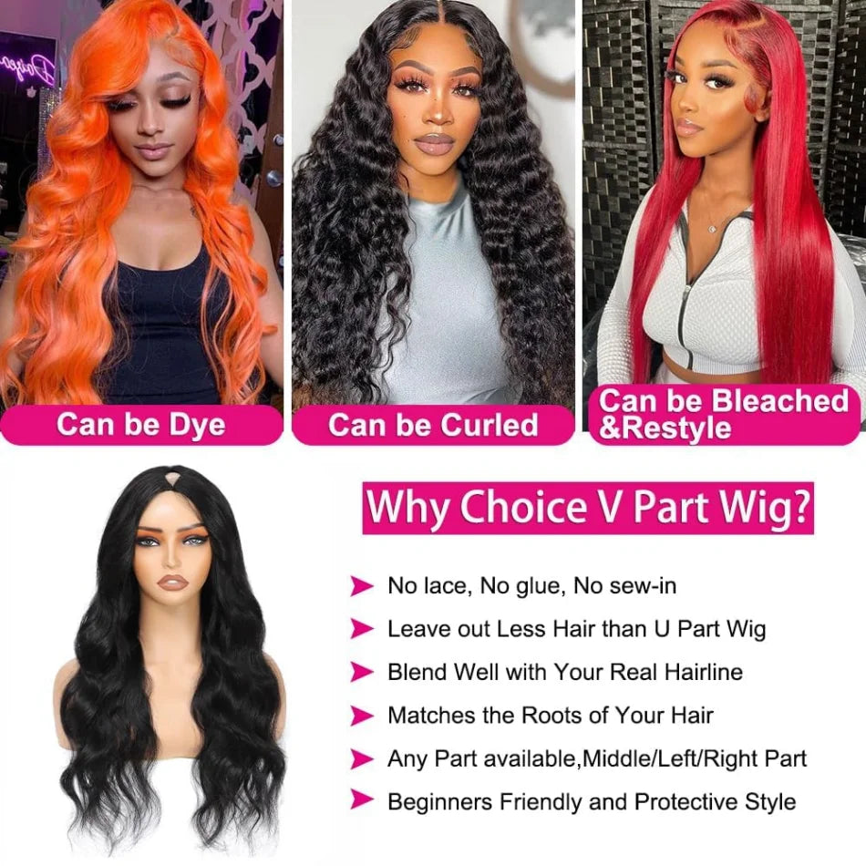 V Part Wig Human Hair Wear And Go Glueless Straight Human Hair Wigs Brazilian Wigs For Black Women 220 Density 30 Inch No Lace