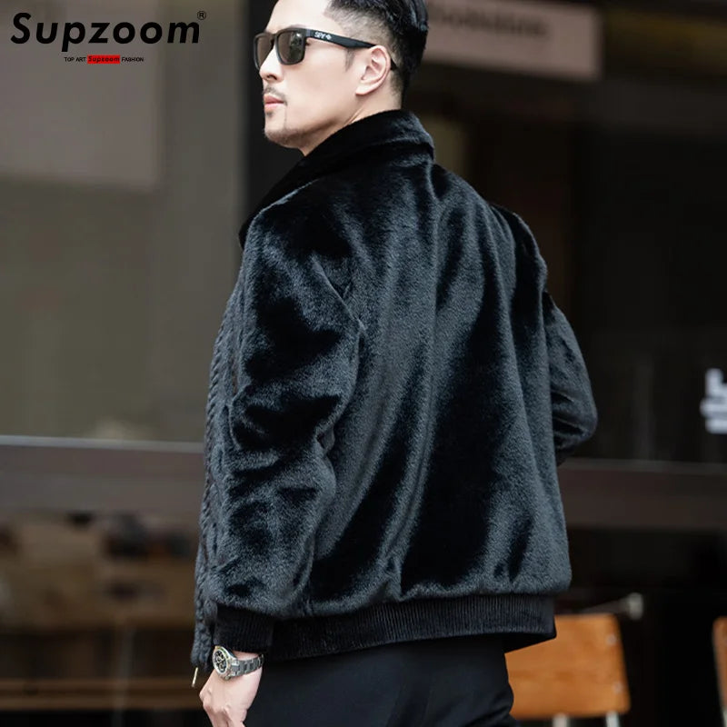 Supzoom New Arrival Top Fashion Ornamentation Winter Warm Flowing Gold Mink Imitation Fur Zipper Men's Stand-Up Collar Jacket