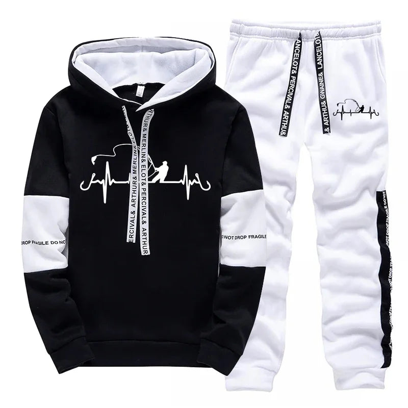Mens Tracksuit Print Casual Sweatshirts Sportswear Outdoors Sports Jogging Mens Clothing High Quality Single Piece Hoodie Pants