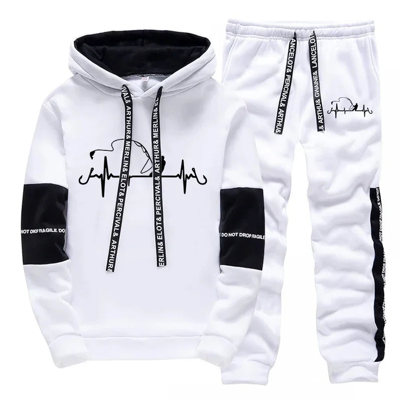 Mens Tracksuit Print Casual Sweatshirts Sportswear Outdoors Sports Jogging Mens Clothing High Quality Single Piece Hoodie Pants