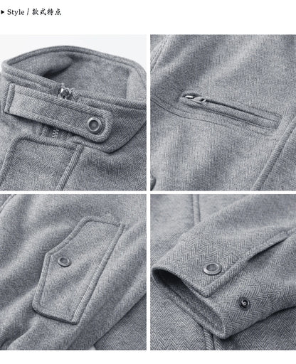 Autumn Winter Woolen Bomber Jacket Men Stand Collar Vintage Fashion Loose Casual Short Cargo Jacket Korean Streetwear Coat