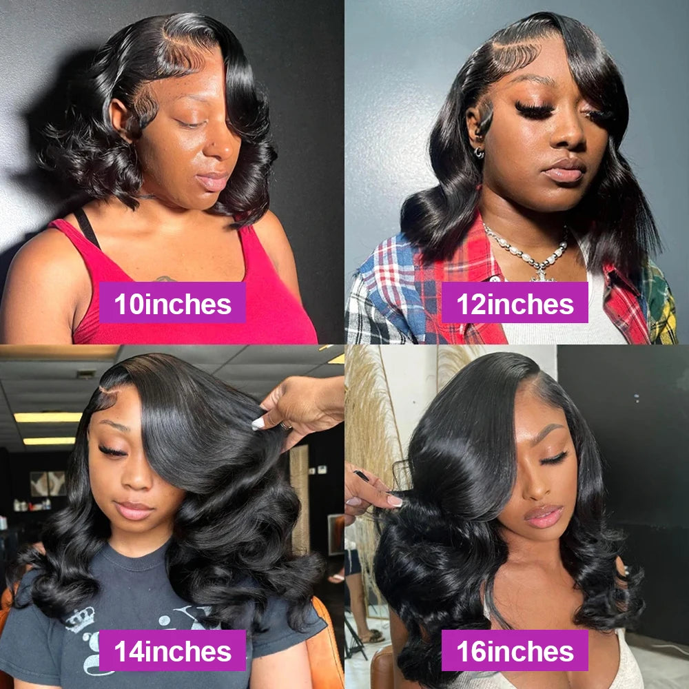 Body Wave Short Bob Wig Glueless Human Hair Lace Front Wigs For Women Water Wavy 13X6 Transparent Lace Frontal Wig 250 Density