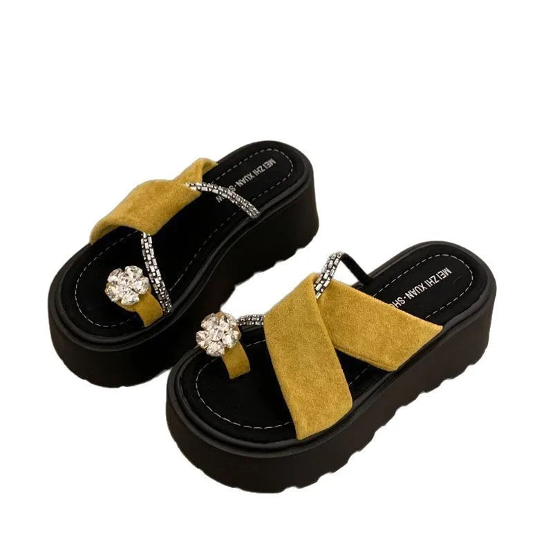Diamond toe thick soled slippers for women's summer shoes, new height increasing design, paired with skirts and women's sandals