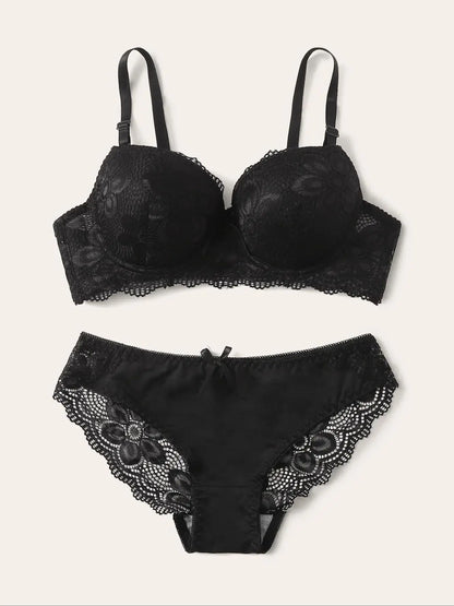 Viomisha Sexy Lingerie Set Lady Push Up Bras Set Transparent Floral Underwire Intimate Pretty Lace Underwear Panty Set