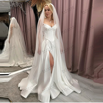 Modern Wedding Dresses Satin Bridal Gowns Elegant Robes For Formal Party Sexy High Slit Dress Vestidos De Novia Customized 2025