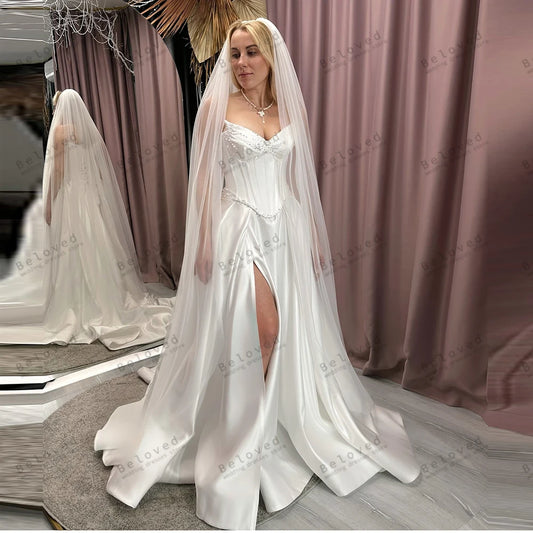 Modern Wedding Dresses Satin Bridal Gowns Elegant Robes For Formal Party Sexy High Slit Dress Vestidos De Novia Customized 2025
