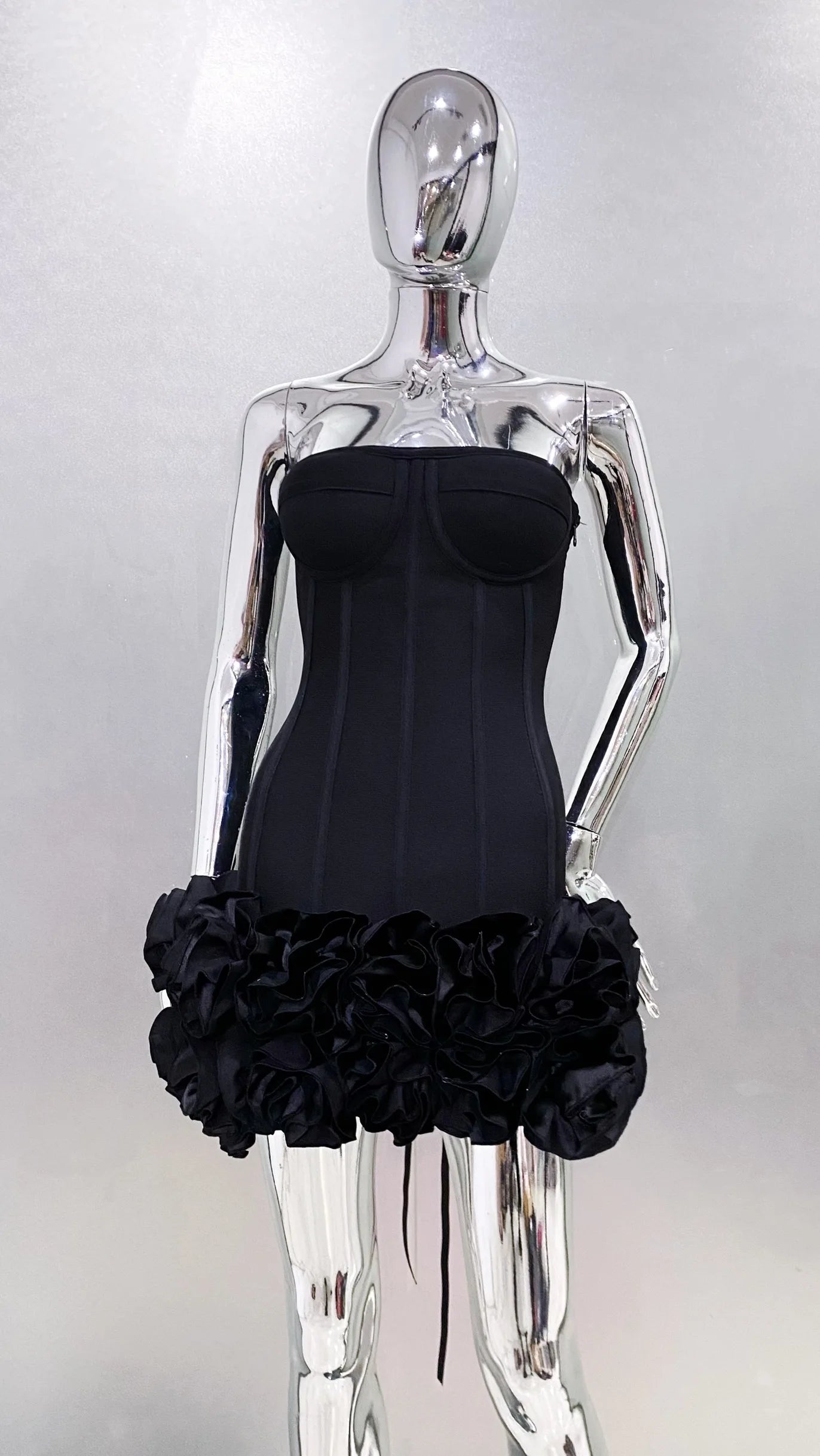 Stereoscopic Flowers Back Laceing Strapless Red Bandage Mini Evening Dress Sweet Woman Birthday Party Dress Performance costume