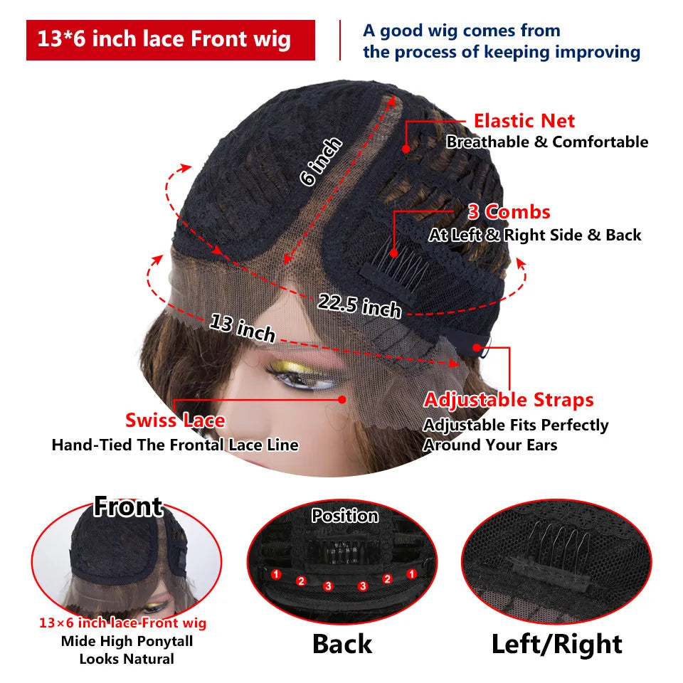 Lekker Ginger Short Pixie Cut Wavy Bob 13x1 C Part Lace Front 100% Human Hair Wigs For Women Brazilian Remy Hair Clearance Wigs