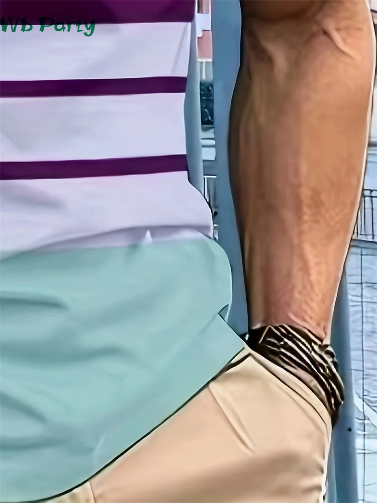 Striped Print Men's Shirts Fashion T shirt Men Simple Men's Clothing Lapel Shirts for Men Men's Clothing 2024 Mens Polo Shirts