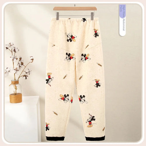 Mickey Thermal Winter Maternity Pajama Pants Adjustable Waistband Soft Fleece Pregnant Women Sleepwear for Autumn Winter Nursing